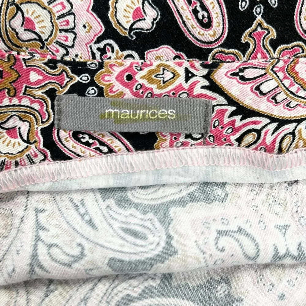 Maurices Womens 18W Wrap Skirt Pink Paisley Coastal Preppy‎ Brunch City Chic
